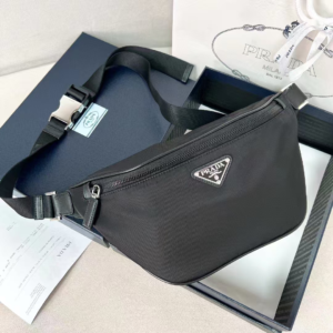prada nylon and saffiano leather belt bag black